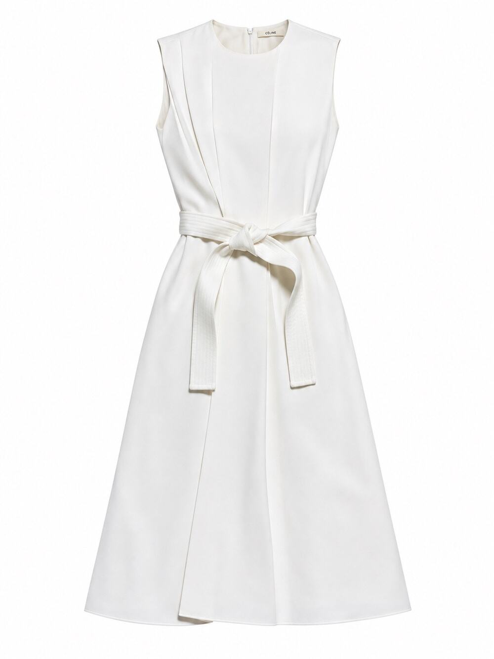 Celine Ivory Belted White Midi Dress FR 38 US 6